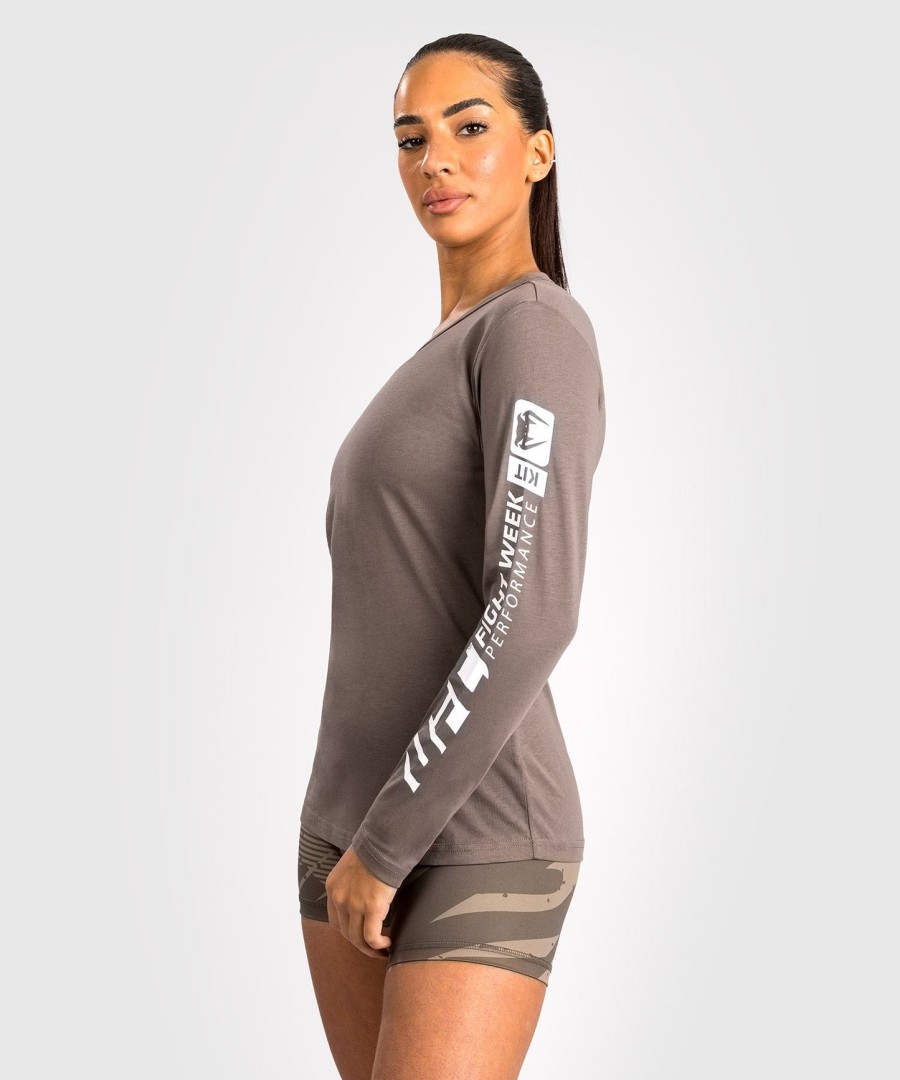 ufc adrenaline by venum fight week damen langarm-baumwoll-t-shirt – bronze