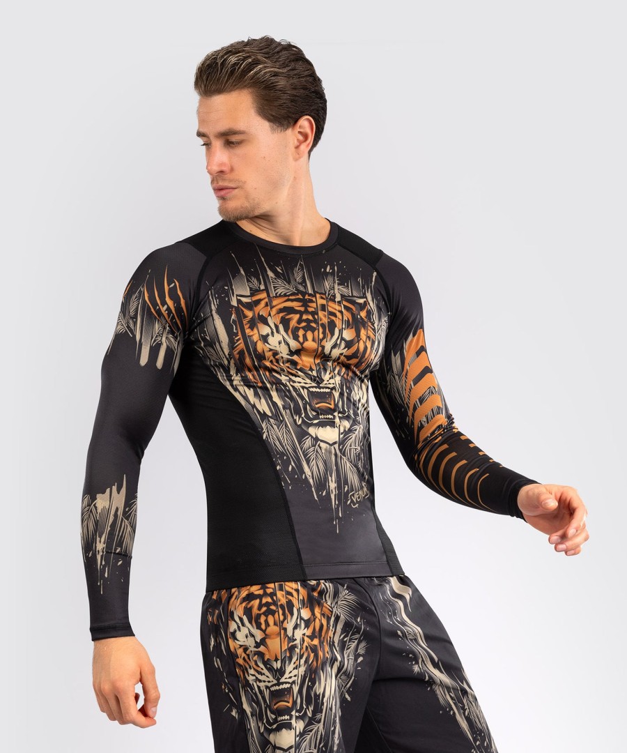 venum tiger herren langarm-rashguard – schwarzneonorange