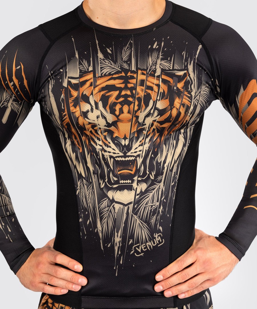 venum tiger herren langarm-rashguard – schwarzneonorange