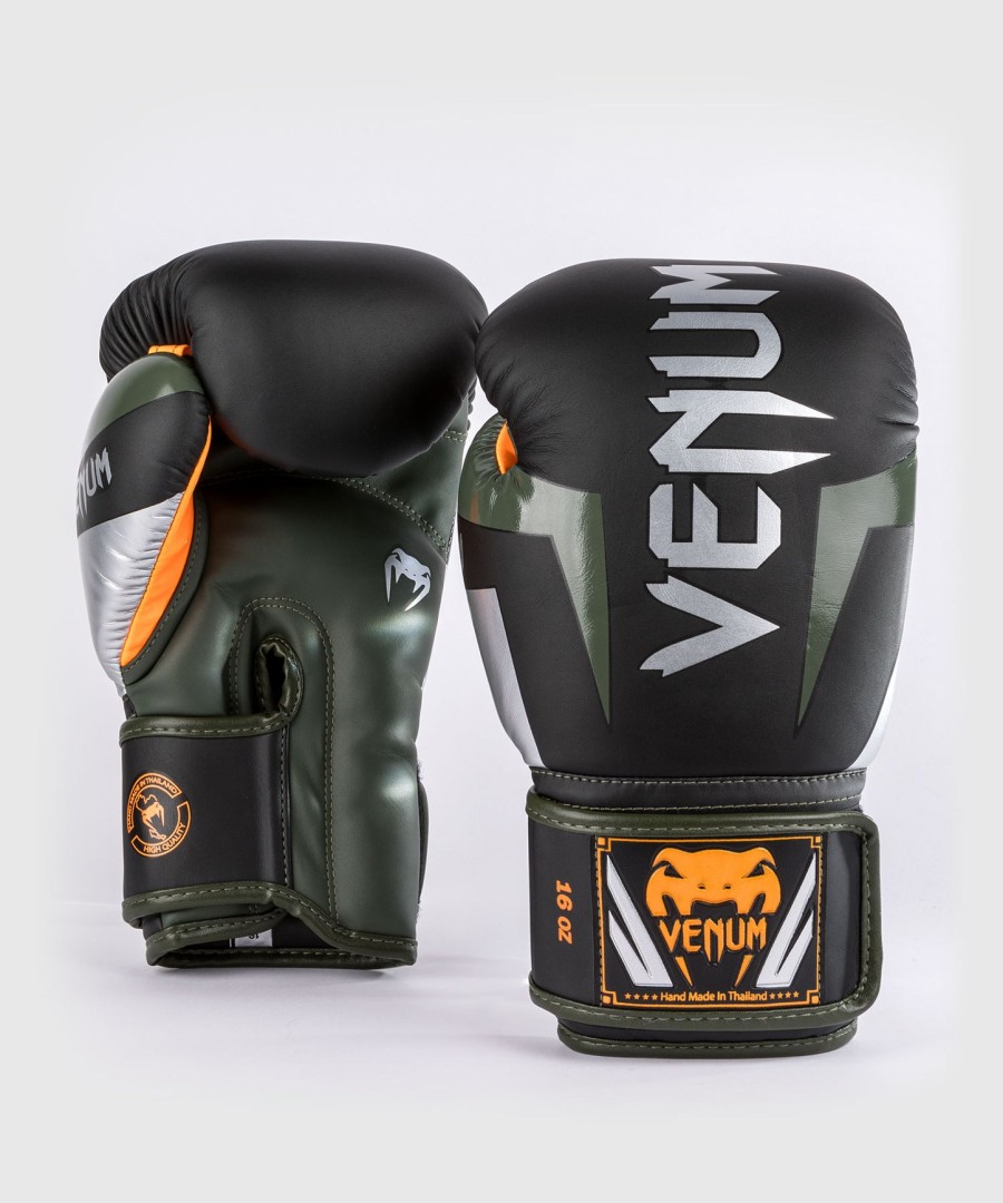 venum elite boxhandschuhe - schwarzsilberkaki