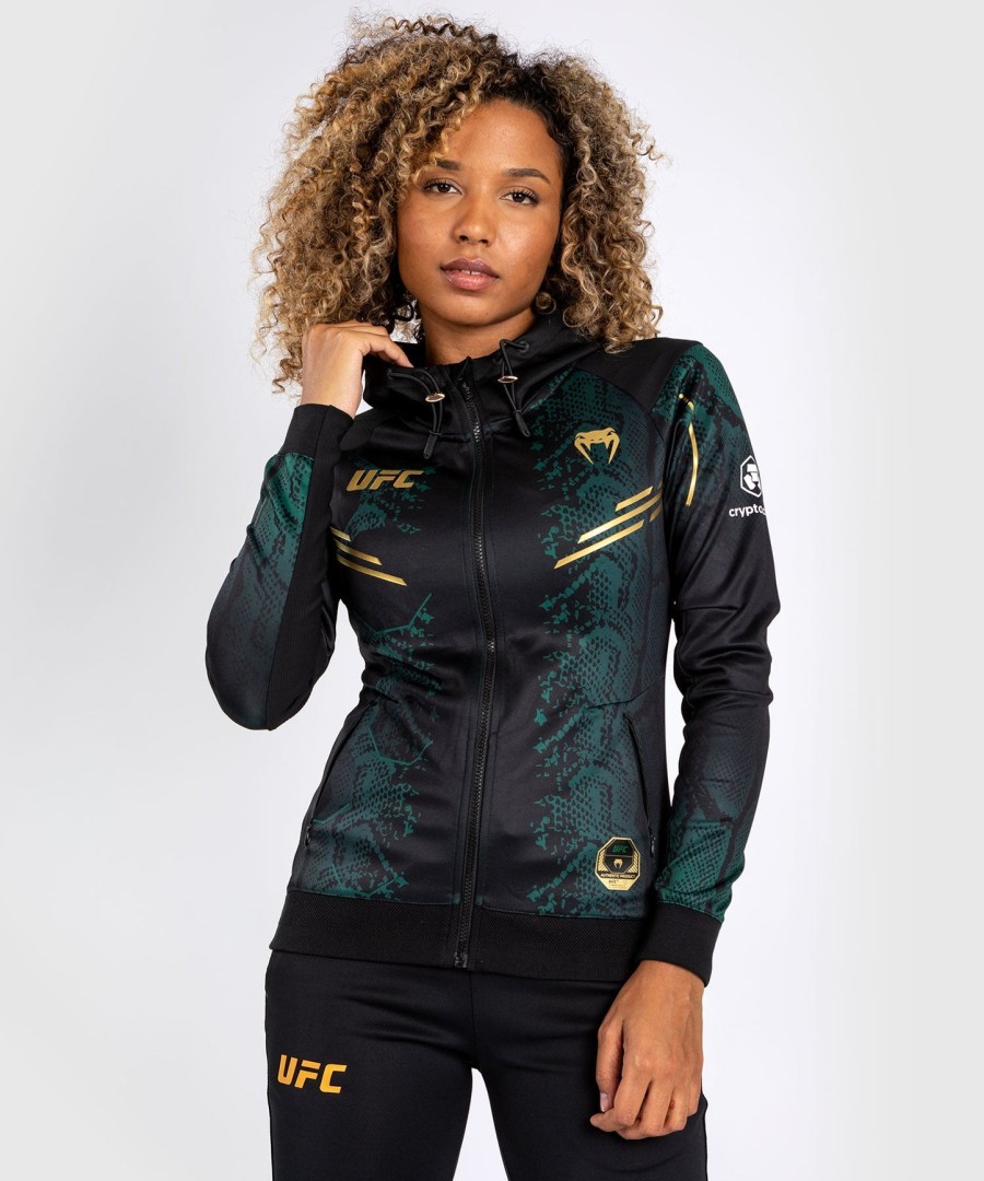 ufc adrenaline by venum authentic fight night damen-einlaufhoodie – smaragd-edition – grünschwarzgold