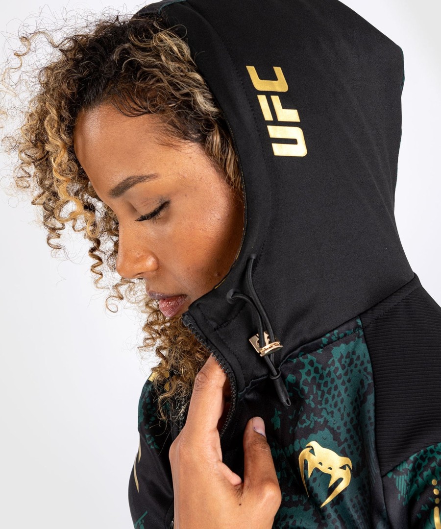 ufc adrenaline by venum authentic fight night damen-einlaufhoodie – smaragd-edition – grünschwarzgold