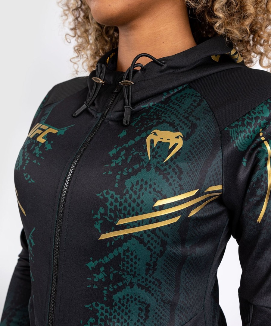 ufc adrenaline by venum authentic fight night damen-einlaufhoodie – smaragd-edition – grünschwarzgold