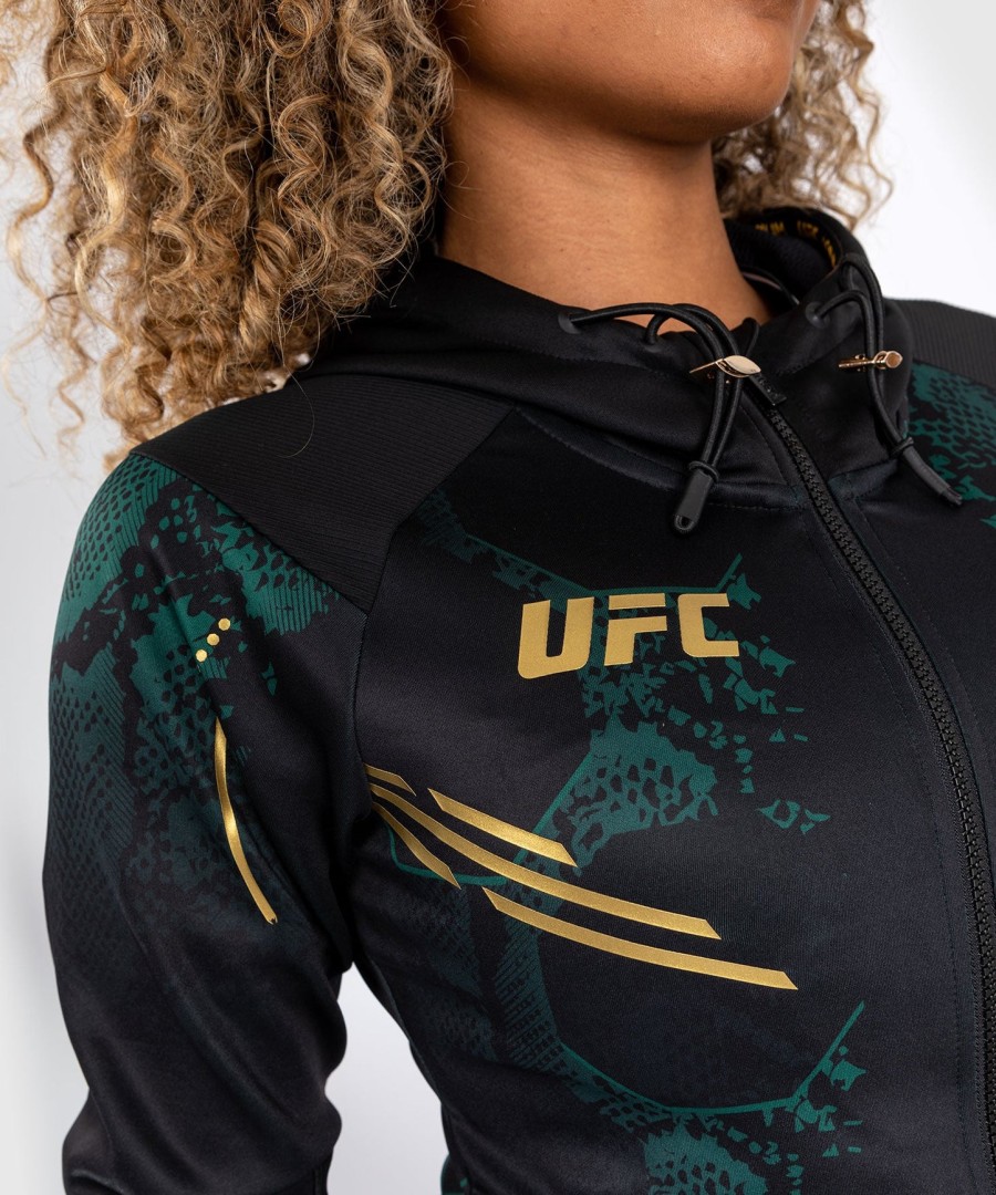ufc adrenaline by venum authentic fight night damen-einlaufhoodie – smaragd-edition – grünschwarzgold