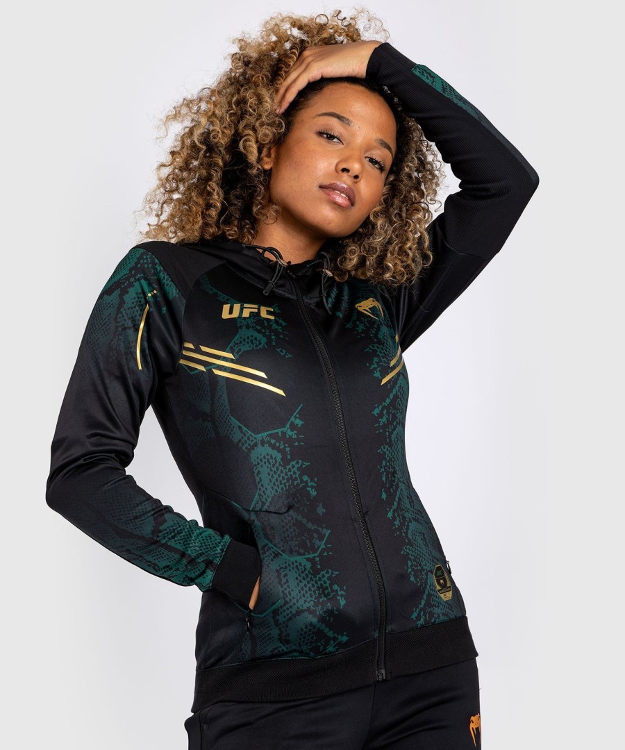 ufc adrenaline by venum authentic fight night damen-einlaufhoodie – smaragd-edition – grünschwarzgold