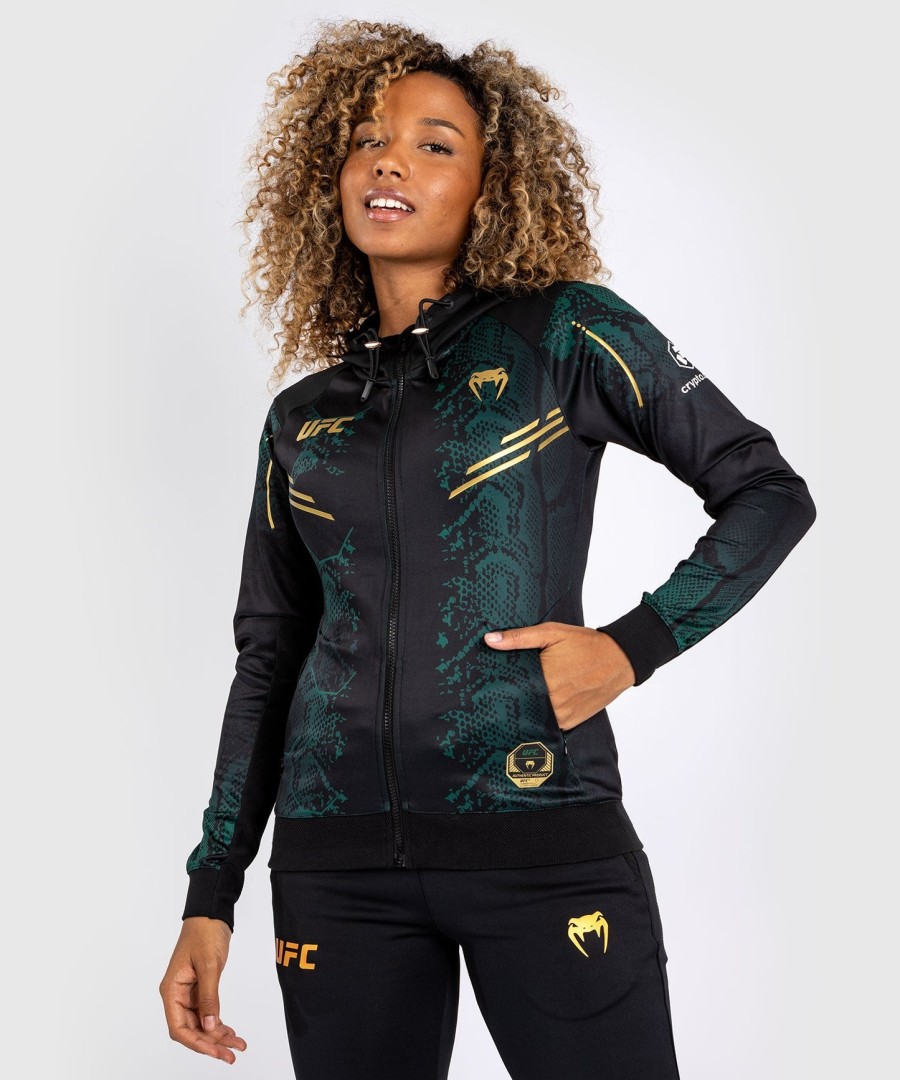 ufc adrenaline by venum authentic fight night damen-einlaufhoodie – smaragd-edition – grünschwarzgold