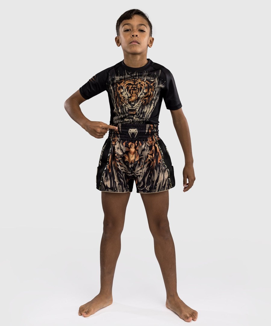 venum tiger kids muay thai shorts - schwarzneonorange