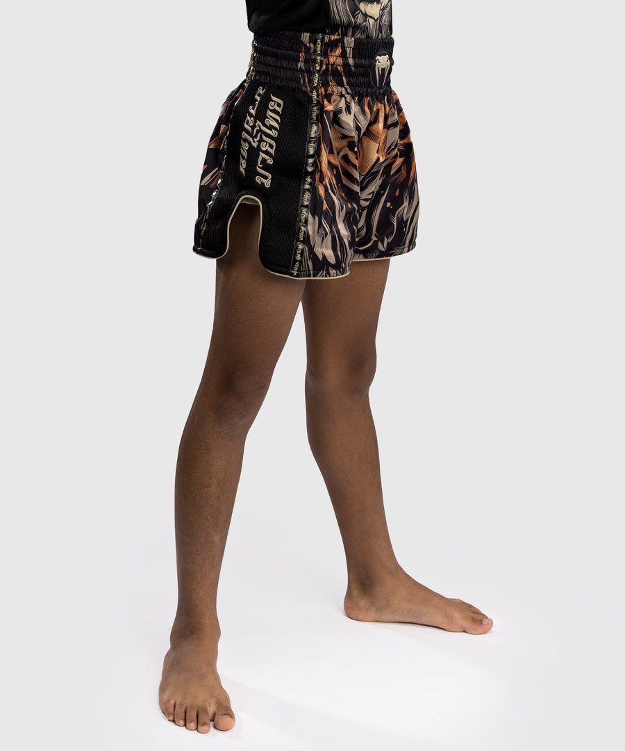 venum tiger kids muay thai shorts - schwarzneonorange